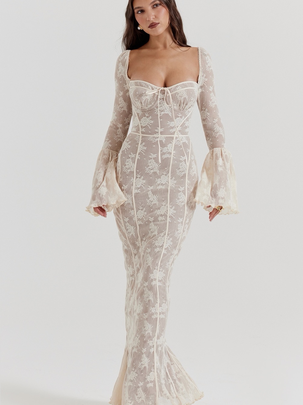 House of CB DELILAH Cream Lace Maxi Dress